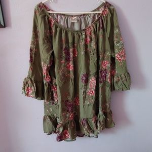Terra & Sky Green Floral blouse Sz 16/18